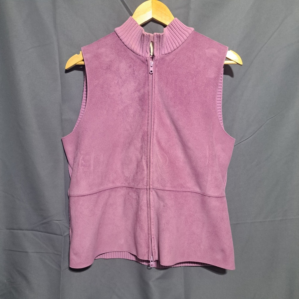 J. Jill MEDIUM Purple Double Zip Sleeveless Vest Ribbed Mock Neck Comfy Layer